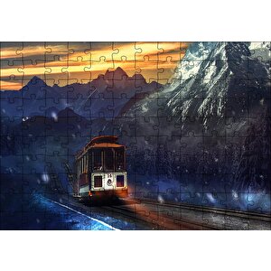 Dağlar Kar Yağışı Ve Tren Puzzle Yapboz Mdf Ahşap 120 Parça