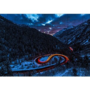 Karla Kaplı Orman Ve Işıklı Yol Puzzle Yapboz Mdf Ahşap 120 Parça