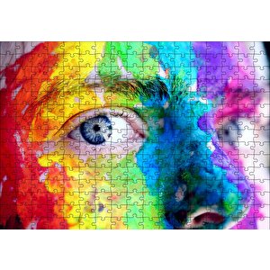 Boyayla Kaplı Kadın Yüzü Ve Renkli Gözler Puzzle Yapboz Mdf Ahşap 255 Parça