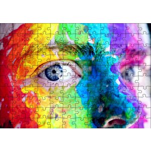Boyayla Kaplı Kadın Yüzü Ve Renkli Gözler Puzzle Yapboz Mdf Ahşap 120 Parça