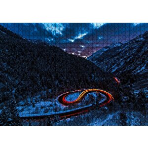 Karla Kaplı Orman Ve Işıklı Yol Puzzle Yapboz Mdf Ahşap 1000 Parça