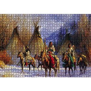 Kızılderililer Atları Ve Çadırları Puzzle Yapboz Mdf Ahşap 1000 Parça