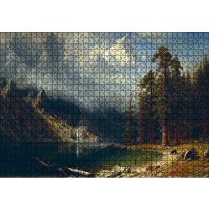 Dağ Gölü, Orman Ve Karlı Zirve Yağlı Boya Puzzle Yapboz Mdf Ahşap 1000 Parça