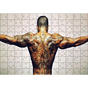 Dövmeli Adam Ve Kasları Puzzle Yapboz Mdf Ahşap 120 Parça