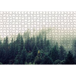 Sisler İçindeki Yemyeşil Orman Puzzle Yapboz Mdf Ahşap 500 Parça