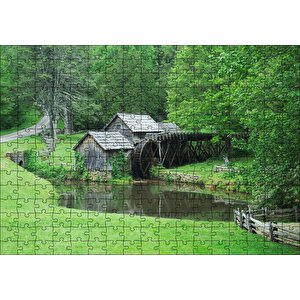 Orman Kenarındaki Ahşap Kulübe Ve Değirmen Puzzle Yapboz Mdf Ahşap 255 Parça