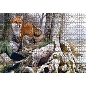 Ormandaki Yaşlı Ağaç Ve Kahverengi Tilki Puzzle Yapboz Mdf Ahşap 1000 Parça