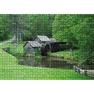 Orman Kenarındaki Ahşap Kulübe Ve Değirmen Puzzle Yapboz Mdf Ahşap 1000 Parça