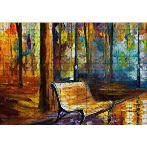 Ağaçlar Altındaki Boş Bank Yağlıboya Puzzle Yapboz Mdf Ahşap 255 Parça