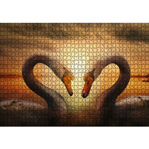 Günbatımı Göl Kuğular Kalp Puzzle Yapboz Mdf Ahşap 1000 Parça