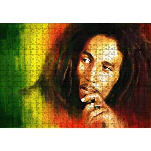 Bob Marley Renkli Portre Çizim Puzzle Yapboz Mdf Ahşap 500 Parça