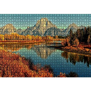 Sonbahar Renkleri, Nehir Ve Çıplak Dağlar Puzzle Yapboz Mdf Ahşap 1000 Parça