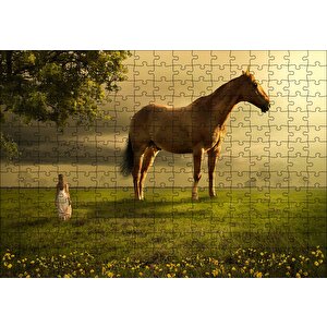 Kız Dev At Ve Çayırlar Fantastik İllüstrasyon Puzzle Yapboz Mdf Ahşap 255 Parça
