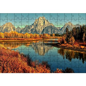 Sonbahar Renkleri, Nehir Ve Çıplak Dağlar Puzzle Yapboz Mdf Ahşap 120 Parça