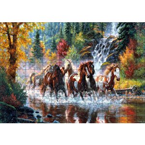 Nehirde Koşan Yaban Atları Puzzle Yapboz Mdf Ahşap 255 Parça