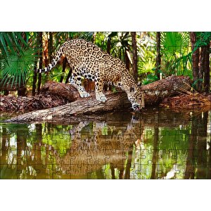 Ormanda Su İçen Leopar Görseli Puzzle Yapboz Mdf Ahşap 120 Parça