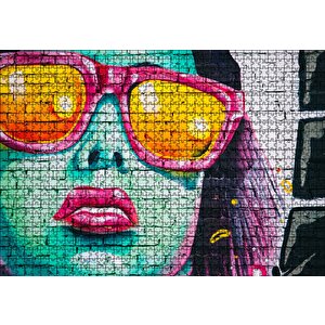 Gözlüklü Kadın Duvar Boyama Puzzle Yapboz Mdf Ahşap 1000 Parça
