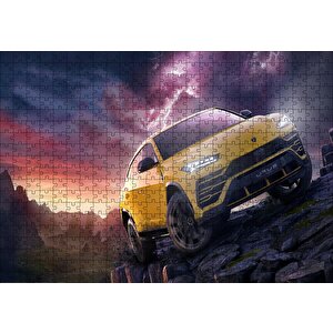 Lamborghini Urus Mor Gökler Ve Şimşekler Puzzle Yapboz Mdf Ahşap 500 Parça