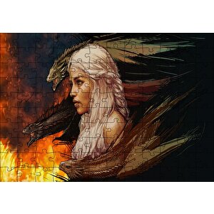 Daenerys Targaryen Ve Ejderhalar Çizim Puzzle Yapboz Mdf Ahşap 120 Parça