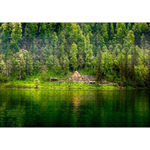Dağ Gölü Sık Orman Ve Şirin Kulübe Puzzle Yapboz Mdf Ahşap 500 Parça