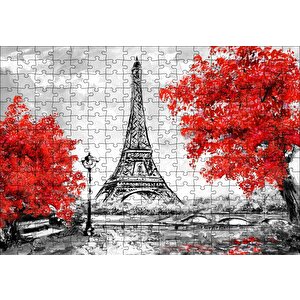 Eyfel Kulesi Ve Kırmızı Yapraklı Ağaçlar Puzzle Yapboz Mdf Ahşap 255 Parça