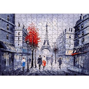 Eyfel Kulesi Ve Paris Sokaklarında İnsanlar Puzzle Yapboz Mdf Ahşap 255 Parça