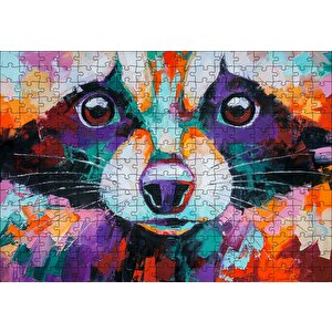 Soyut Boyalı Rakun Görseli Puzzle Yapboz Mdf Ahşap 255 Parça