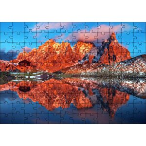 Kızıl Dağlar Berrak Göl Karlı Tepeler Puzzle Yapboz Mdf Ahşap 120 Parça