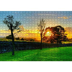 Ağaçlar Arasından Gün Batımı Puzzle Yapboz Mdf Ahşap 500 Parça