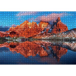 Kızıl Dağlar Berrak Göl Karlı Tepeler Puzzle Yapboz Mdf Ahşap 1000 Parça