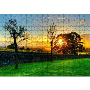 Ağaçlar Arasından Gün Batımı Puzzle Yapboz Mdf Ahşap 255 Parça