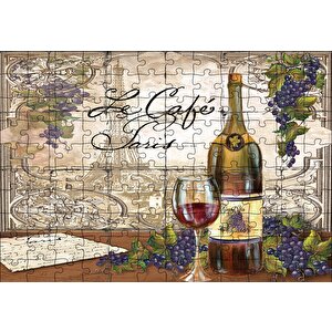 Kırmızı Tablo Kadeh Paris Görseli Mektup Puzzle Yapboz Mdf Ahşap 120 Parça