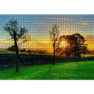 Ağaçlar Arasından Gün Batımı Puzzle Yapboz Mdf Ahşap 1000 Parça
