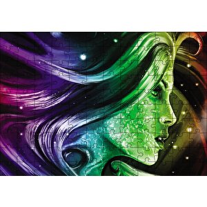 Renkli Dijital Sanat Kadın Portre Puzzle Yapboz Mdf Ahşap 120 Parça