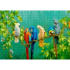 Daldaki Renkli Papğanlar Görseli Puzzle Yapboz Mdf Ahşap 500 Parça