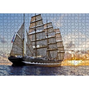 Gün Batımında Yelkenli Gemi Puzzle Yapboz Mdf Ahşap 500 Parça