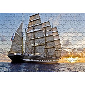 Gün Batımında Yelkenli Gemi Puzzle Yapboz Mdf Ahşap 255 Parça
