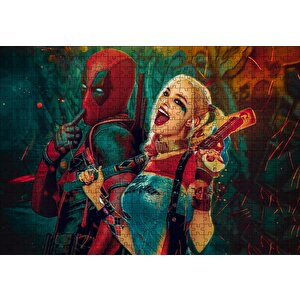 Harley Quinn Ve Spider-man Çizim Puzzle Yapboz Mdf Ahşap 500 Parça