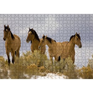 Kahve Rengi Atlar Puzzle Yapboz Mdf Ahşap 500 Parça