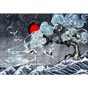 Leylekler Dalgalı Deniz Ağaç Ve Güneş Yağlı Boya Puzzle Yapboz Mdf Ahşap 120 Parça