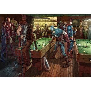Süper Kahramanlar Bilardo Salonunda Puzzle Yapboz Mdf Ahşap 120 Parça
