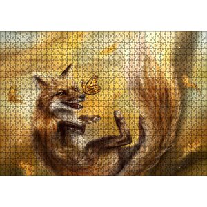 Canavar Tilki Ve Kelebekler Puzzle Yapboz Mdf Ahşap 1000 Parça