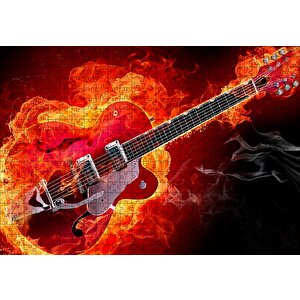 Kırmızı Elektrogitar Alevler İçinde Puzzle Yapboz Mdf Ahşap 500 Parça