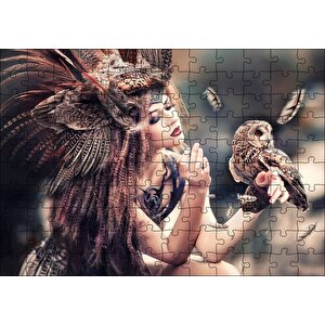 Cakapuzzle  Baykuş Ve Kuş Kostümlü Kadın Puzzle Yapboz Mdf Ahşap