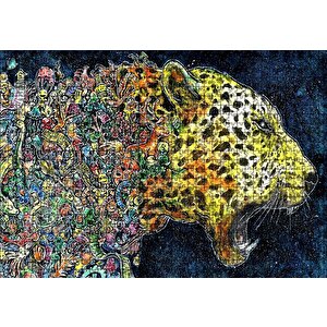 Renkli Karışık Objelerden Oluşan Leopar Puzzle Yapboz Mdf Ahşap 1000 Parça