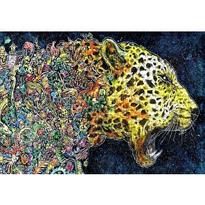 Renkli Karışık Objelerden Oluşan Leopar Puzzle Yapboz Mdf Ahşap 500 Parça