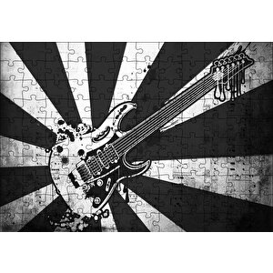Elektrogitar Siyah Beyaz Kesitler Notalar Puzzle Yapboz Mdf Ahşap 120 Parça