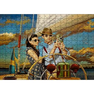 Yelkenli Ve Antika Fotoğraf Makineli Çift Puzzle Yapboz Mdf Ahşap 255 Parça
