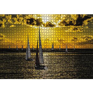 Günbatımında Yelkenliler Puzzle Yapboz Mdf Ahşap 1000 Parça