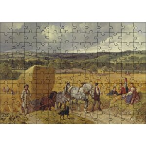 Saman Balyaları Taşıyan Atlar Ve Köylüler Puzzle Yapboz Mdf Ahşap 120 Parça